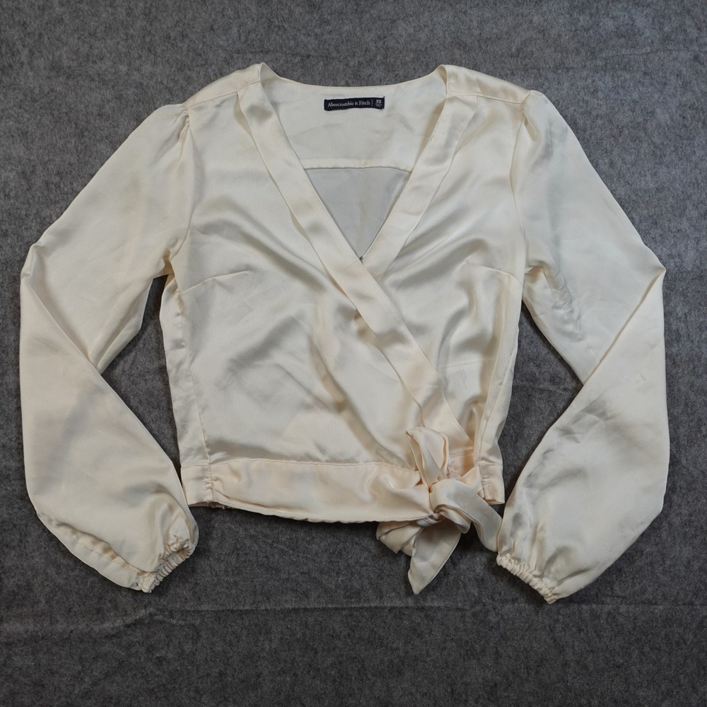 Abercrombie Fitch Top Women Extra Small Surplice Faux Wrap VNeck Ballerina Satin
